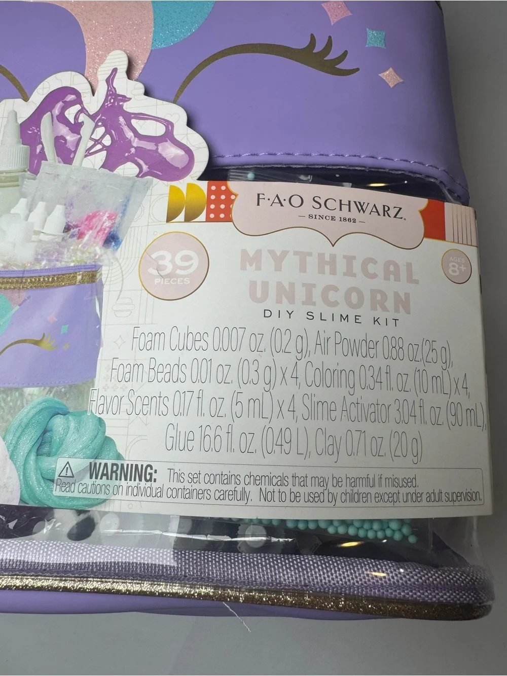 FAO Schwarz Mythical Unicorn Cosmetic Bag in Lavender with Gold Accents